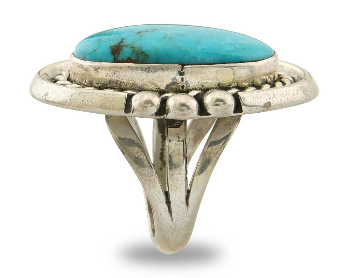 Navajo Ring 925 Sterling Natural Blue Turquoise Signed Ben S C.80's Size 6.5