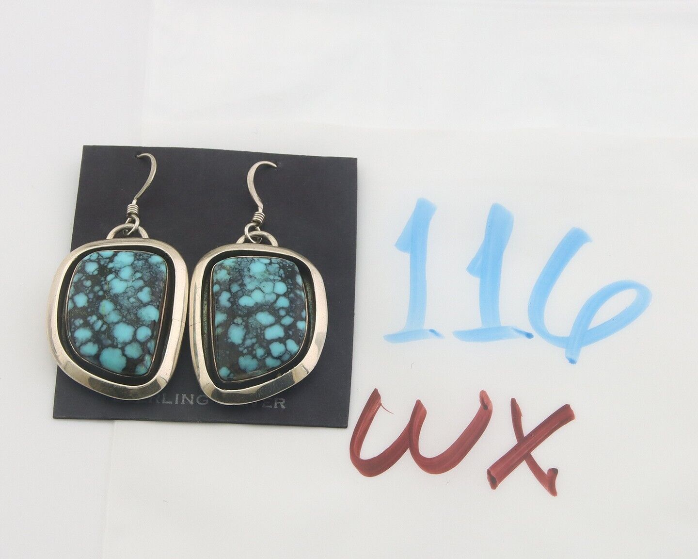 Navajo Earrings 925 Silver Handmade Natural Turquoise Signed J Linkin C.80's