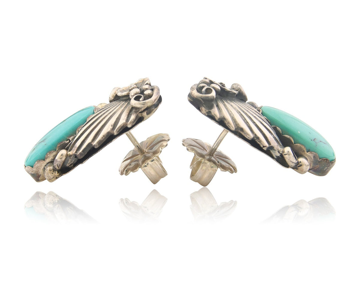 Navajo Earrings 925 Silver Natural Turquoise Native American Artist C.80's