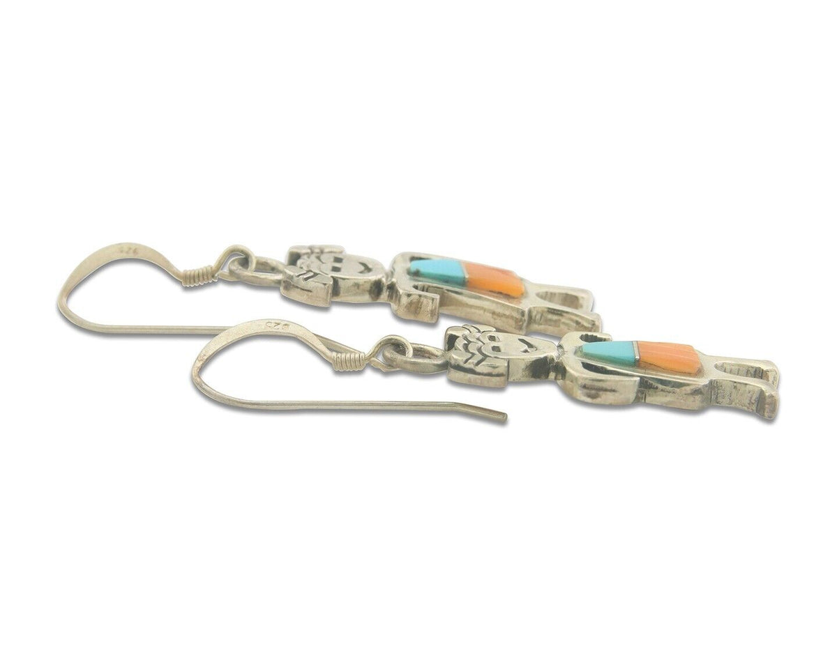 Navajo Earrings 925 Silver Natural Turquoise Oyster Native American Artist C80s