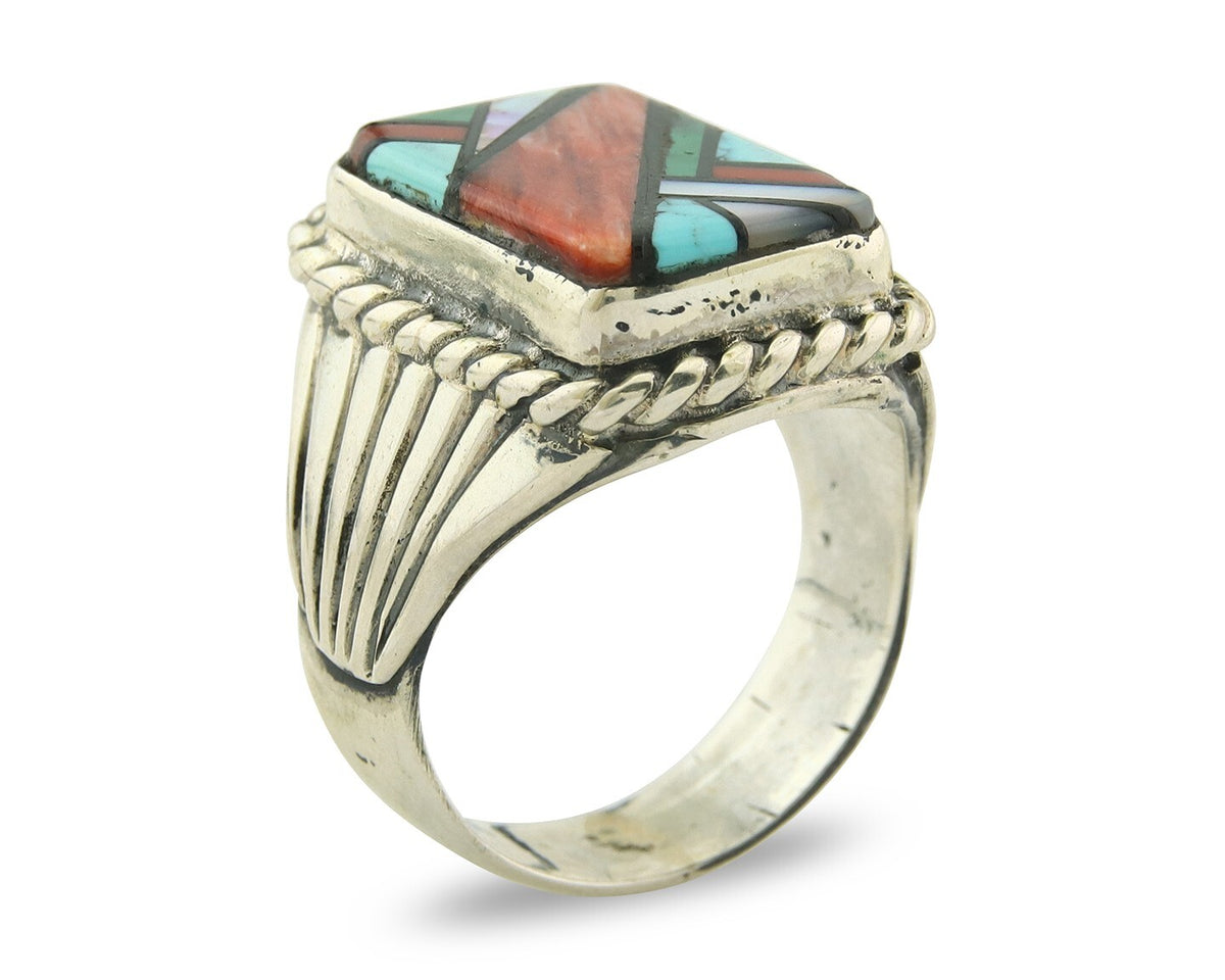 Vintage Navajo Ring 925 Sterling Natural Gemstone Signed C Montoya Size 11.25
