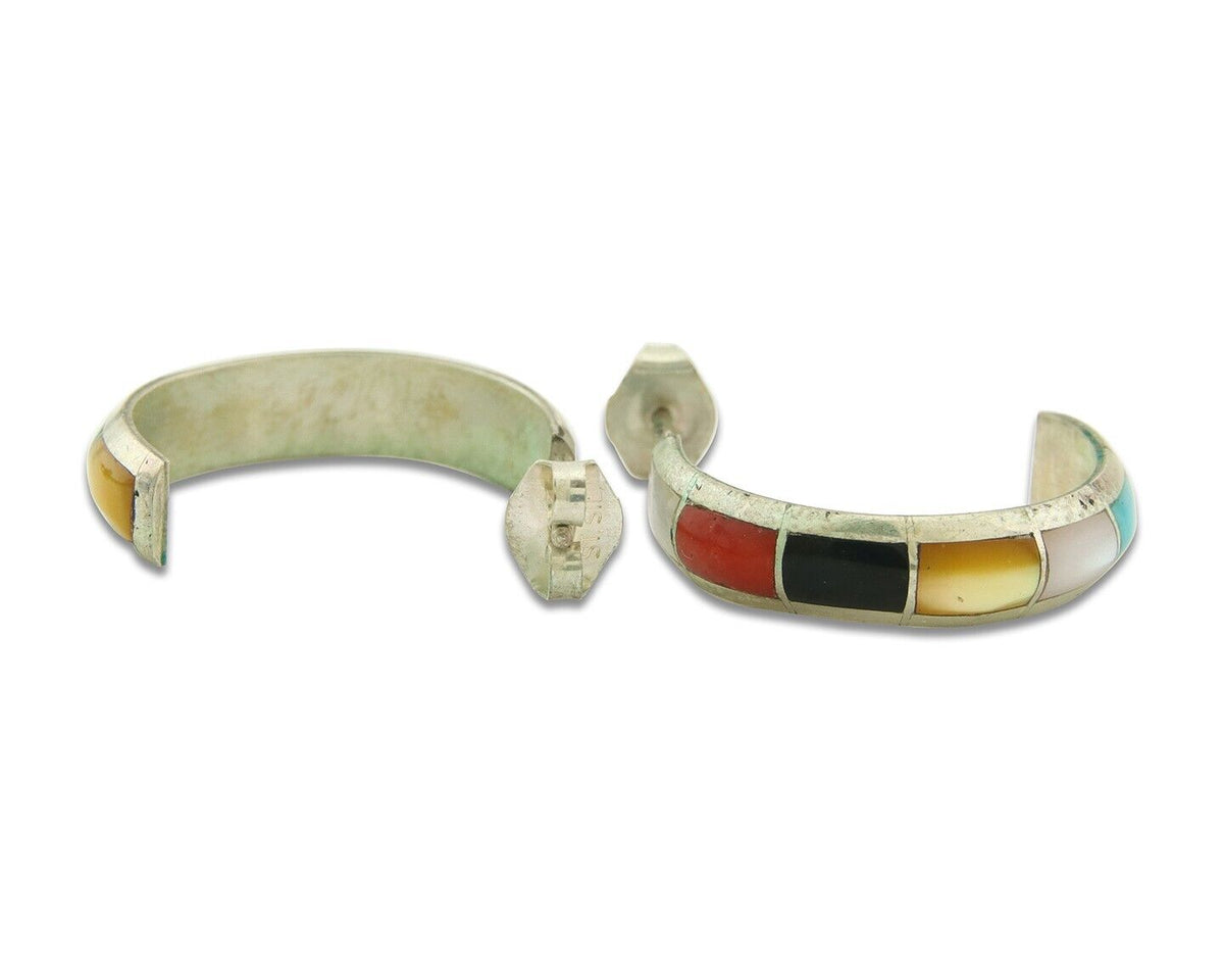 Navajo Earrings 925 Silver Natural Gemstone Native American Artist C.80's