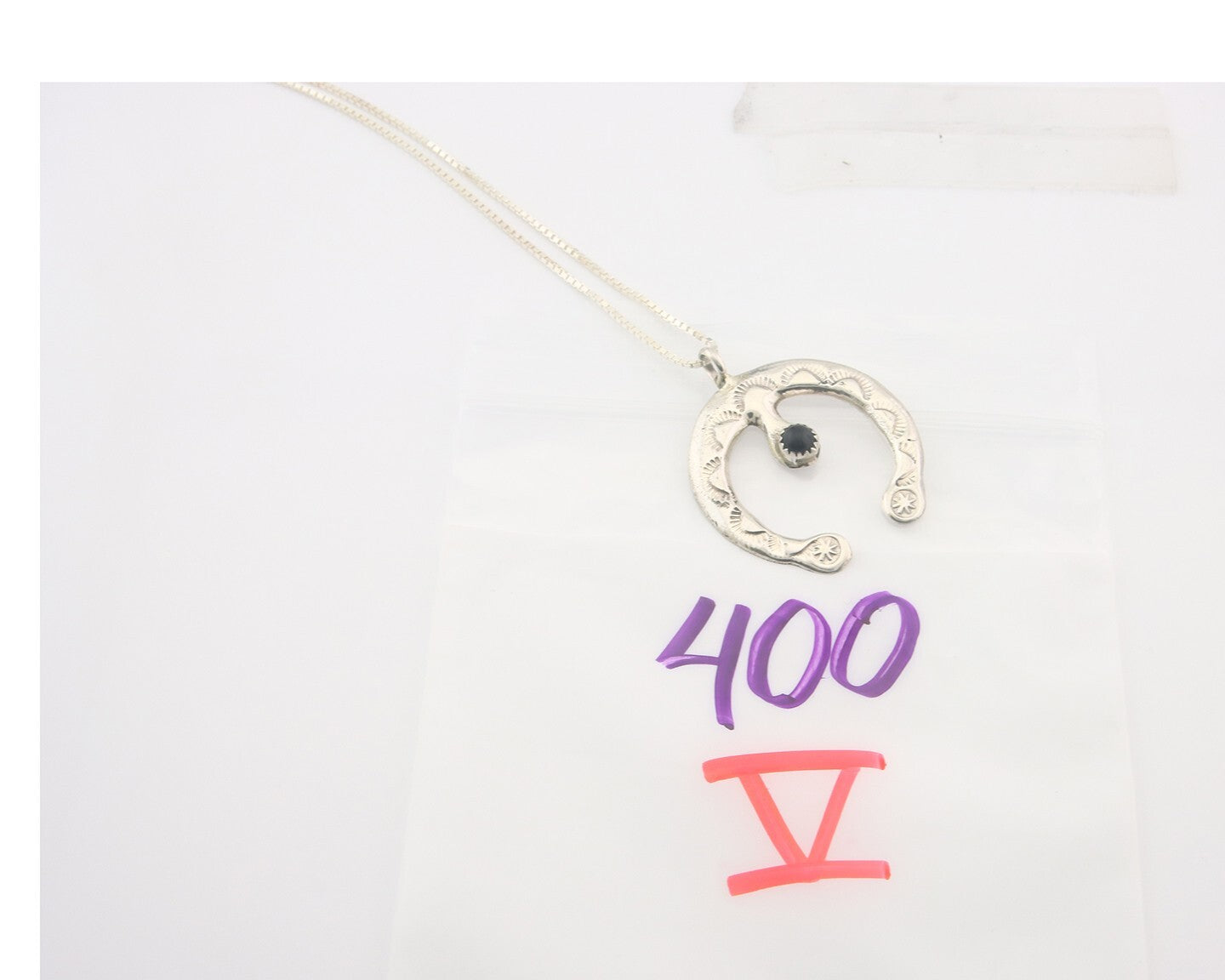 Navajo Sterling Silver Necklace Onyx Sand Cast Authentic Vintage Native American