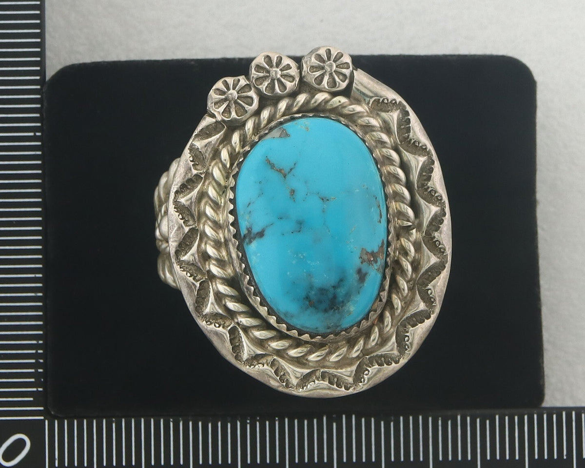 Vintage Navajo Ring 925 Sterling Authentic Turquoise Signed Snail Size 16