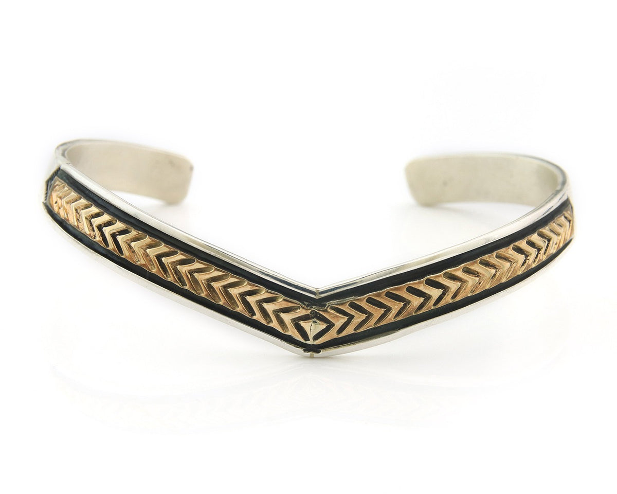 Navajo Cuff Bracelet Sterling Silver & Gold Vintage Signed RL