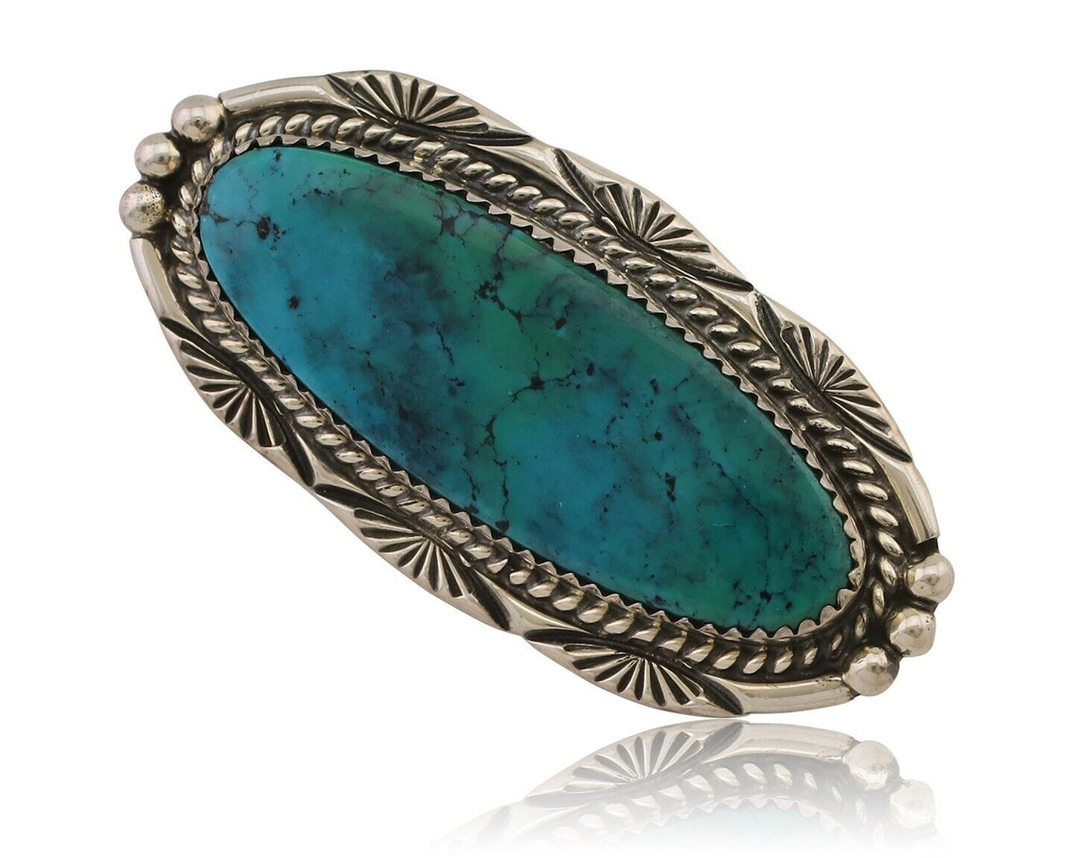 Navajo Pin Pendant 925 Silver Turquoise Hand Stamped Artist Signed D C.80's