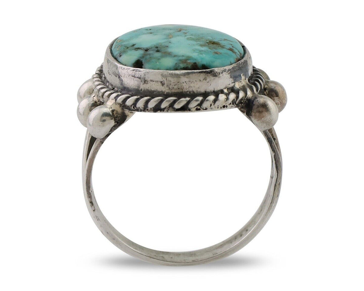 Navajo Ring 925 Silver Natural Blue Turquoise Artist Signed MC C.80's