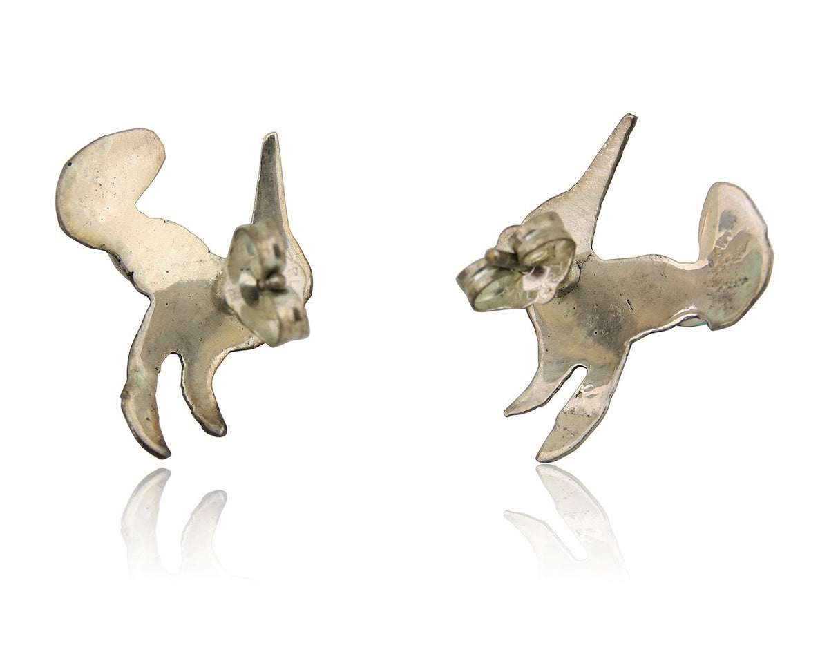 Navajo Humming Bird Earrings 925 Silver Turquoise Native Artist C.80's
