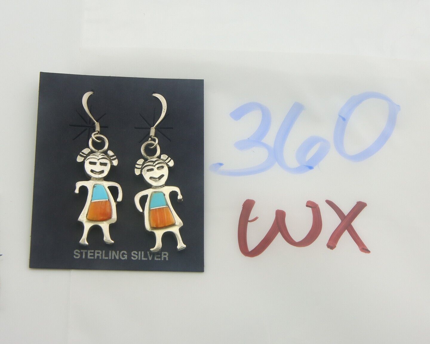 Navajo Earrings 925 Silver Natural Turquoise Oyster Native American Artist C80s