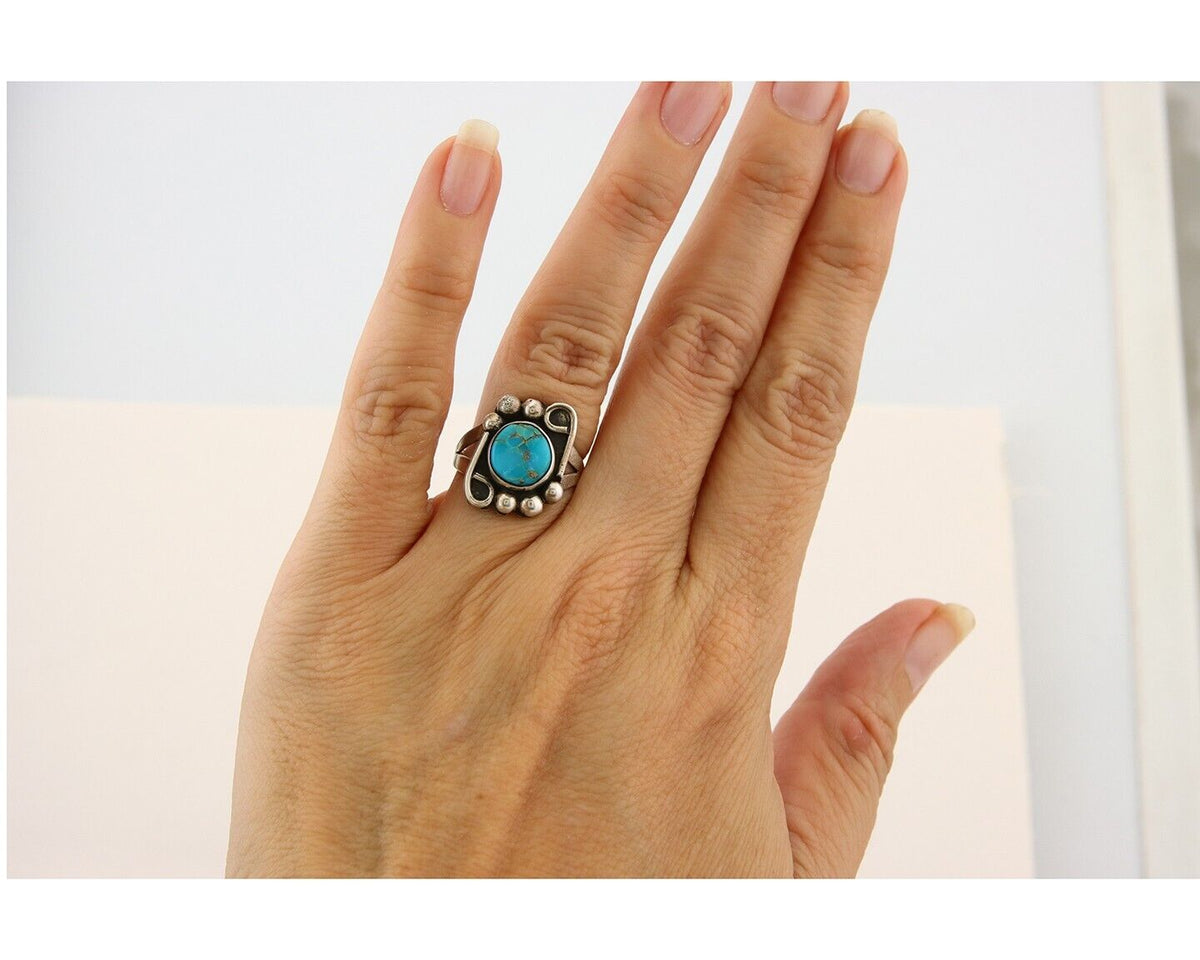 Navajo Ring 925 Sterling Natural Mined Arizona Turquoise C.80's Size 5.5
