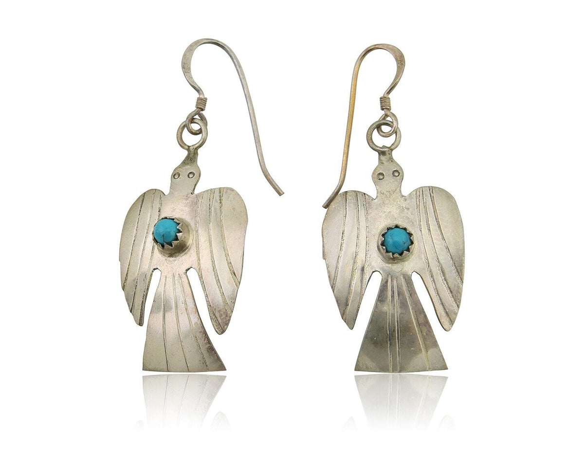 Navajo Thunderbird Earrings 925 Silver Natural Turquoise Native Artist C.80's