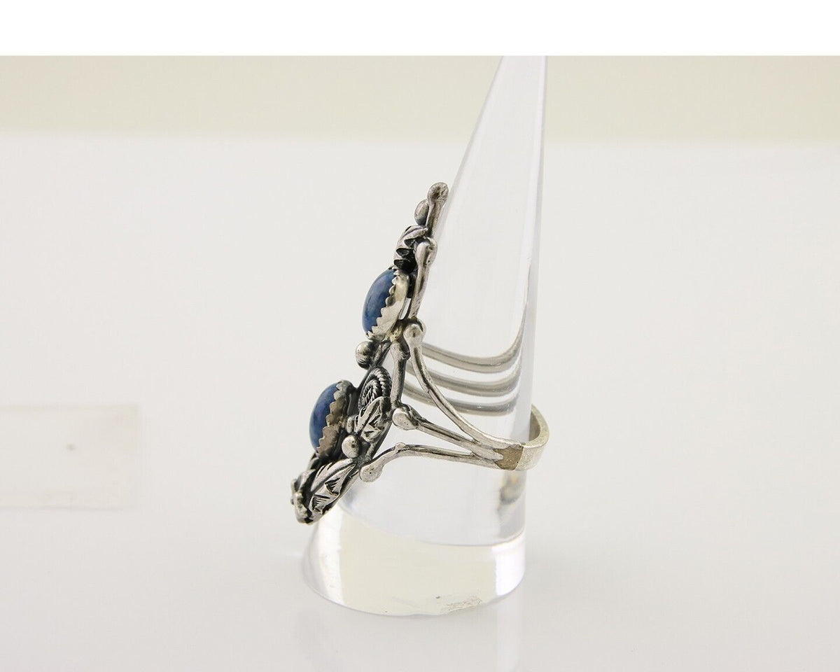 Navajo Ring 925 Silver Natural Denim Lapis Artist Signed Prairie Fire C.80's