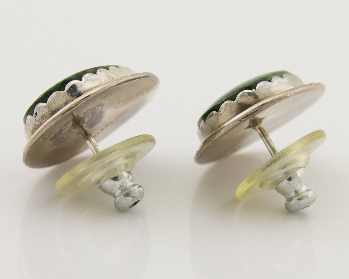 Navajo Earrings 925 Silver Natural Green Native American Artist C.80's