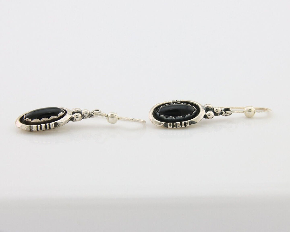 Navajo Dangle Earrings 925 Silver Natural Black Onyx Native American C.80's