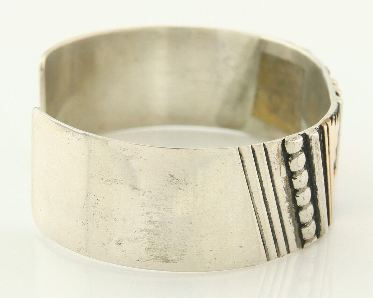 Navajo Bracelet Gold & 925 Silver Handmade 19 mm Wide Signed Thomas Singer C80s