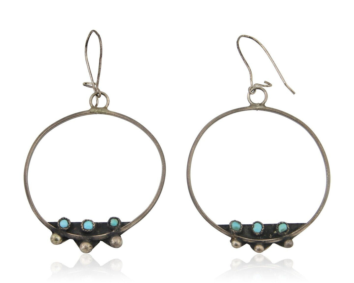Zuni Dangle Earrings 925 Silver Blue Turquoise Native American Artist C.80's