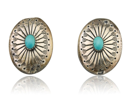 Navajo Earrings 925 Silver Blue Turquoise Native American Artist C.80's