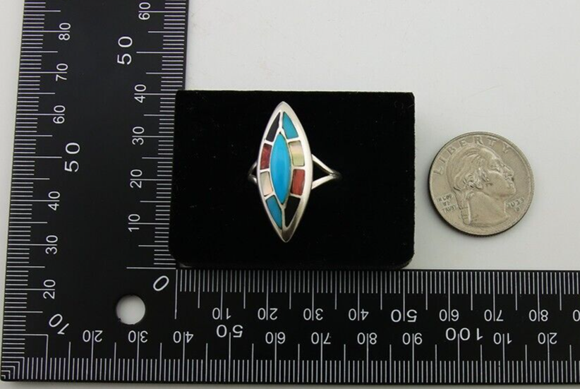 Navajo Ring 925 Silver Turquoise Shell Onyx Spiney Oyster Native Artist C80's