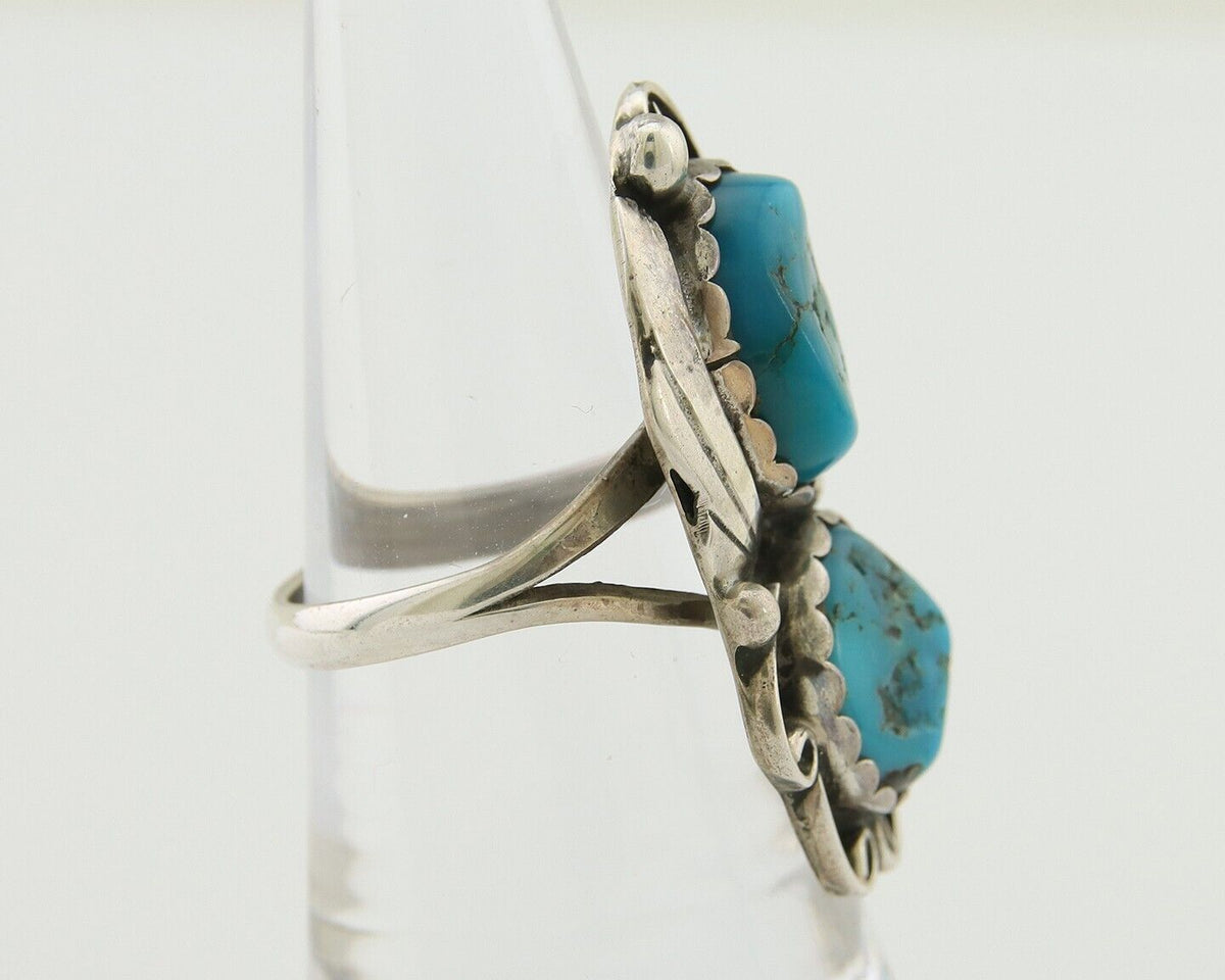 Navajo Ring 925 Silver Blue Turquoise Artist Signed Zazzie C.80's