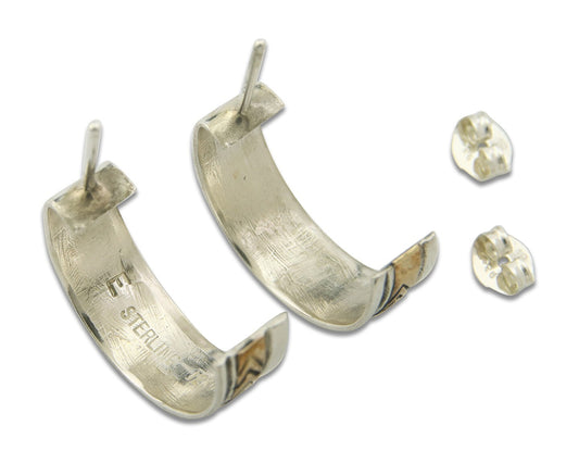 Navajo Hoop Earrings 925 Silver & Gold Artist Signed Randall Endito C.80's