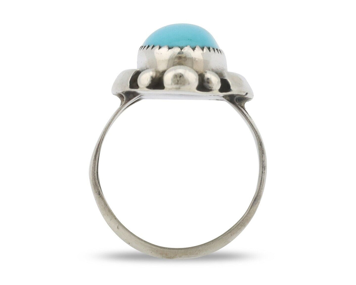 Navajo Ring .925 Silver Sleeping Beauty Turquoise Signed SkyStone Creations C80s
