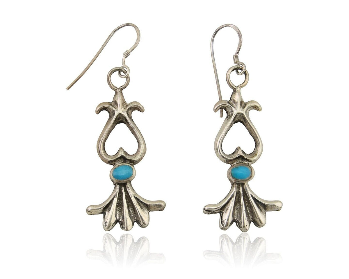Navajo Dangle Earrings 925 Silver Blue Turquoise Native American Artist C.80's
