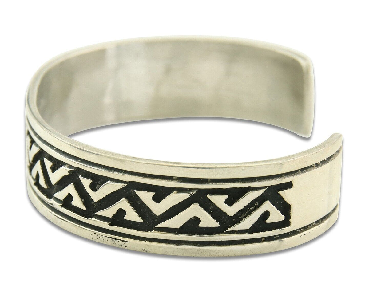 Navajo Bracelet 925 Silver Artist Signed Thomas Singer Cuff Made in the 1980's