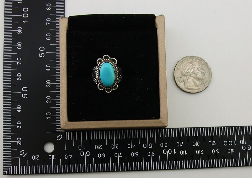 Navajo Ring 925 Sterling Silver Natural Turquoise Native American Artist C.80's