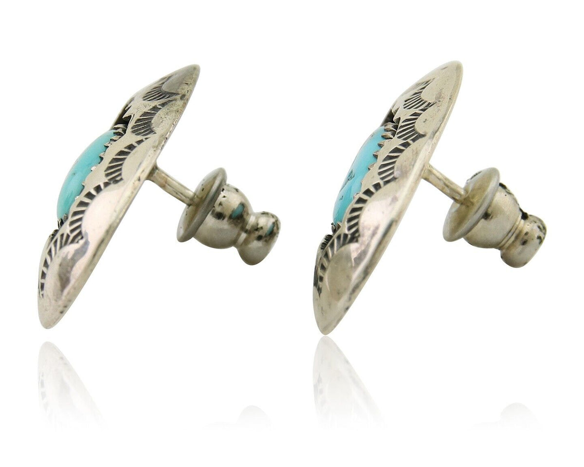 Navajo Dangle Earrings 925 Silver Natural Blue Turquoise Artist Signed P C.80's