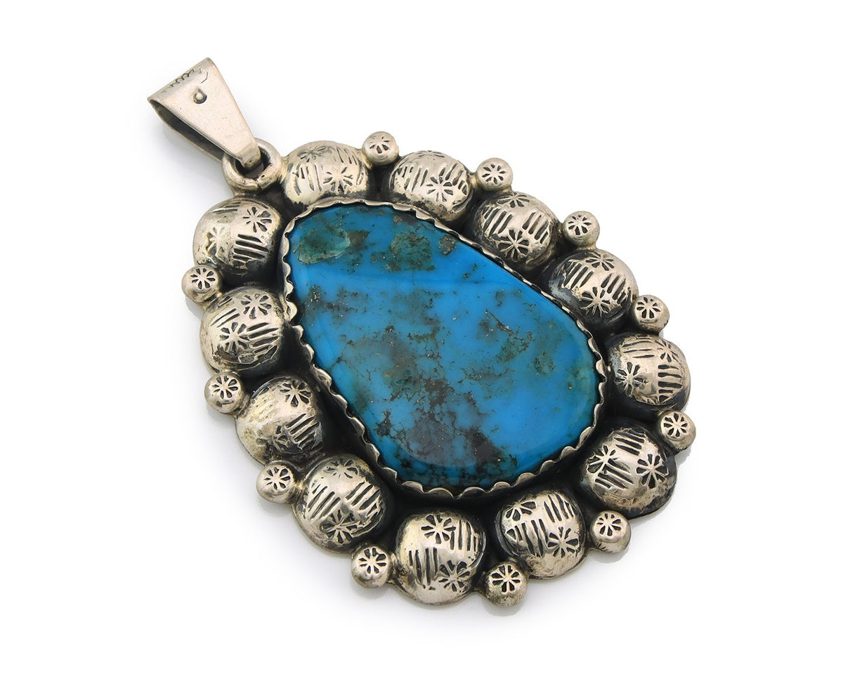 Large Navajo Pendant Sterling Silver Authentic Turquoise Vintage Artist Signed