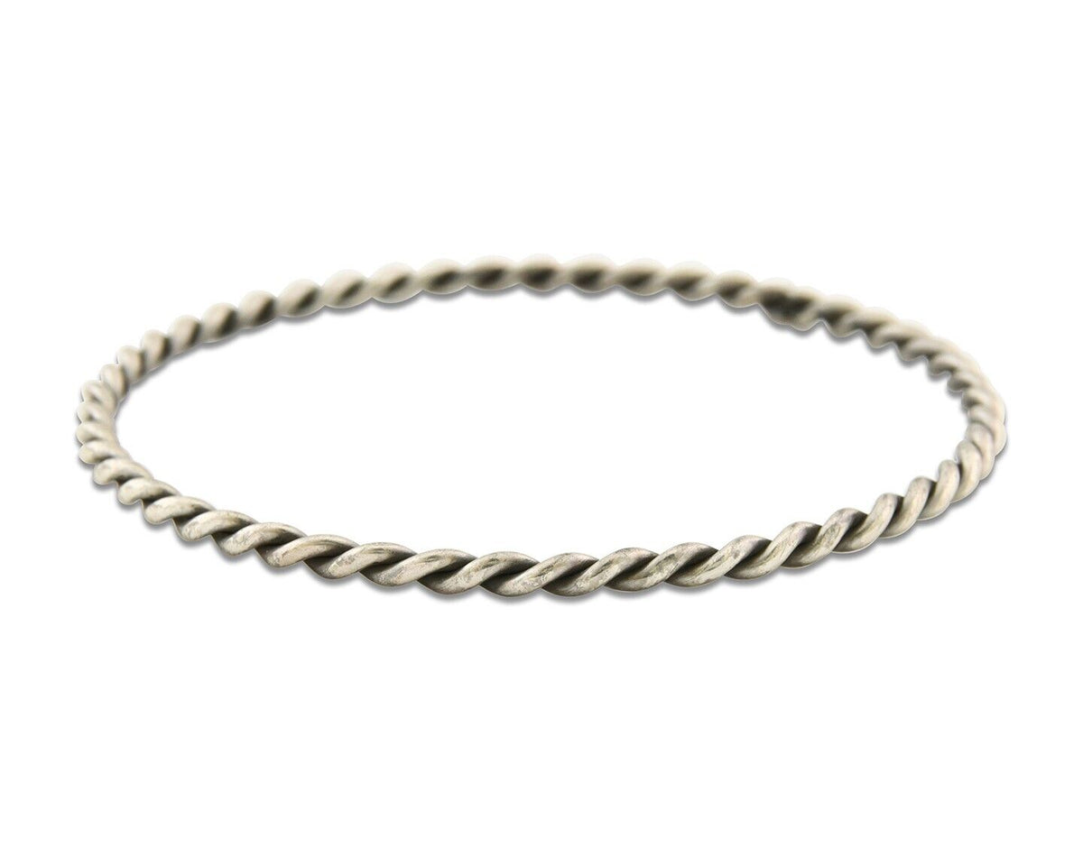 Navajo Bangle Bracelet 925 Silver Hand Stamped Twist Native American Artist C80s