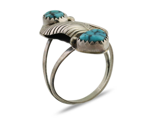 Navajo Handmade Ring 925 Silver Kingman Turquoise Native American Artist C.80's