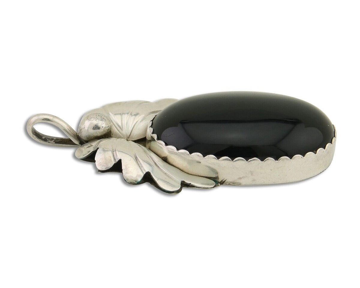 Navajo Pendant 925 Silver Natural Onyx Native Artist Signed NS C.80's