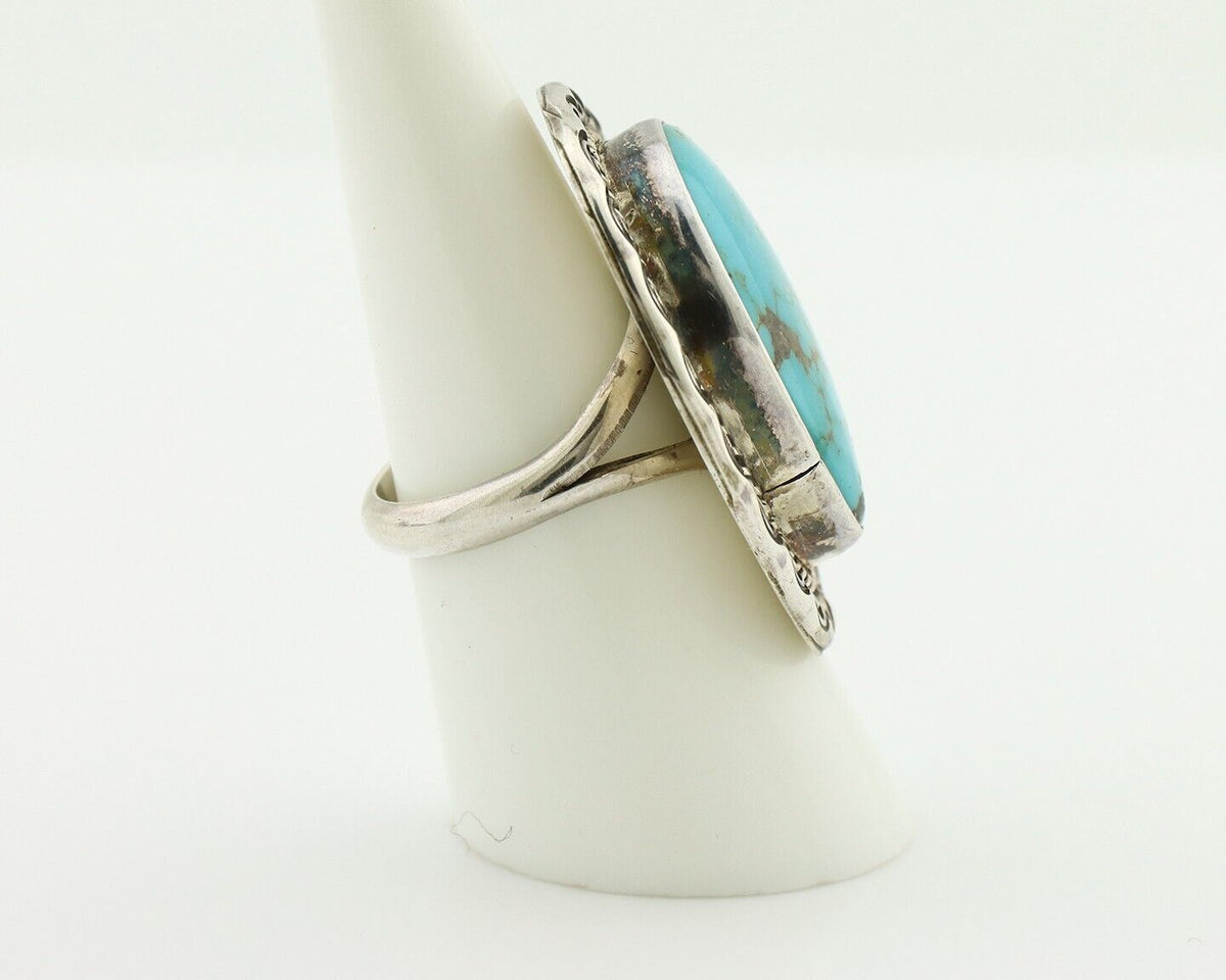 Navajo Ring 925 Silver Natural Turquoise Native Artist Signed KH C.80's