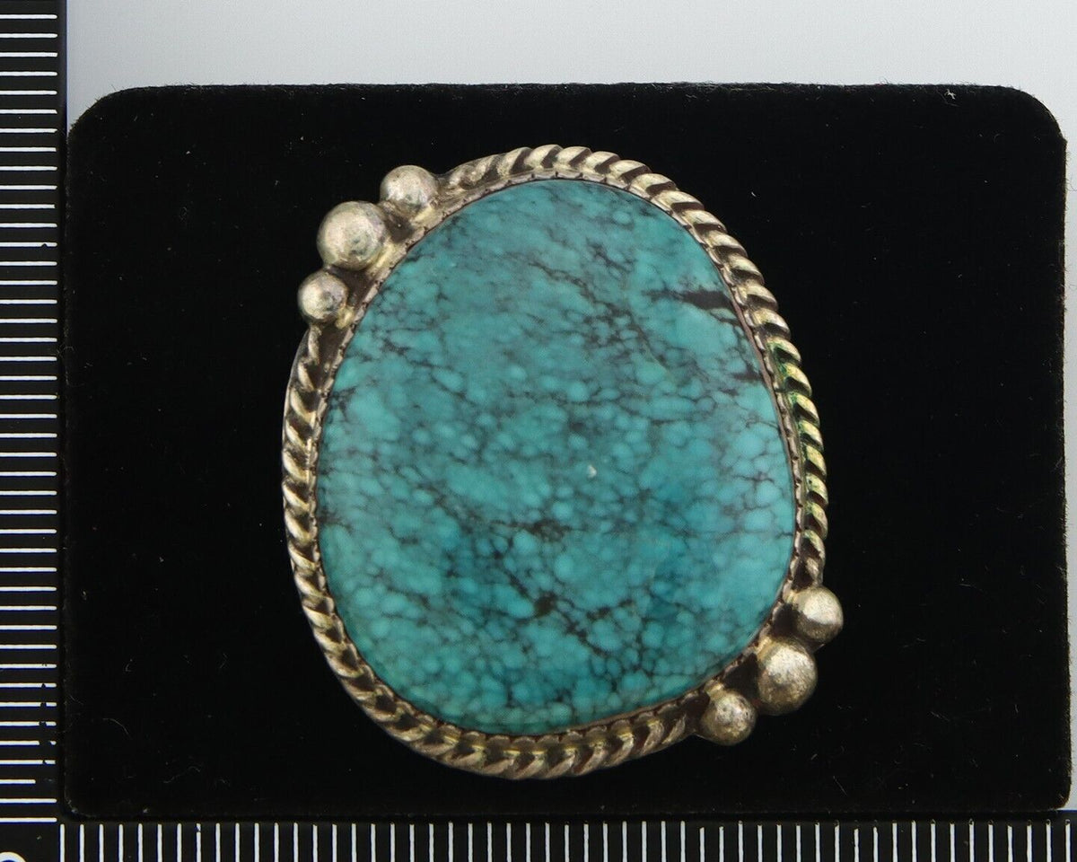 Navajo Ring 925 Sterling Spiderweb Blue Turquoise Native Artist C.80's Size 8.25