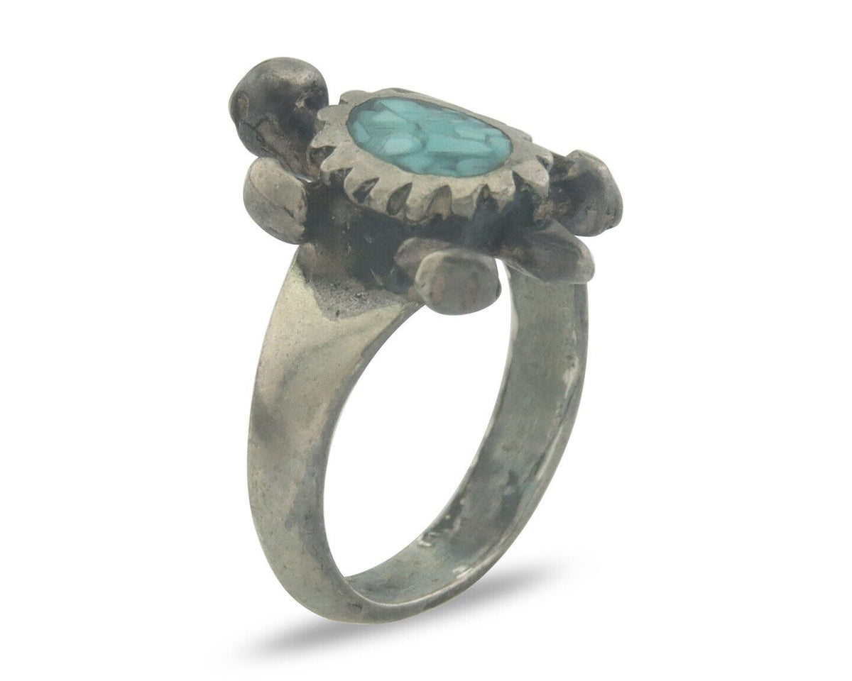 Navajo Toe Ring 925 Silver Inlaid Turtle Turquoise C.80's Size 1.75
