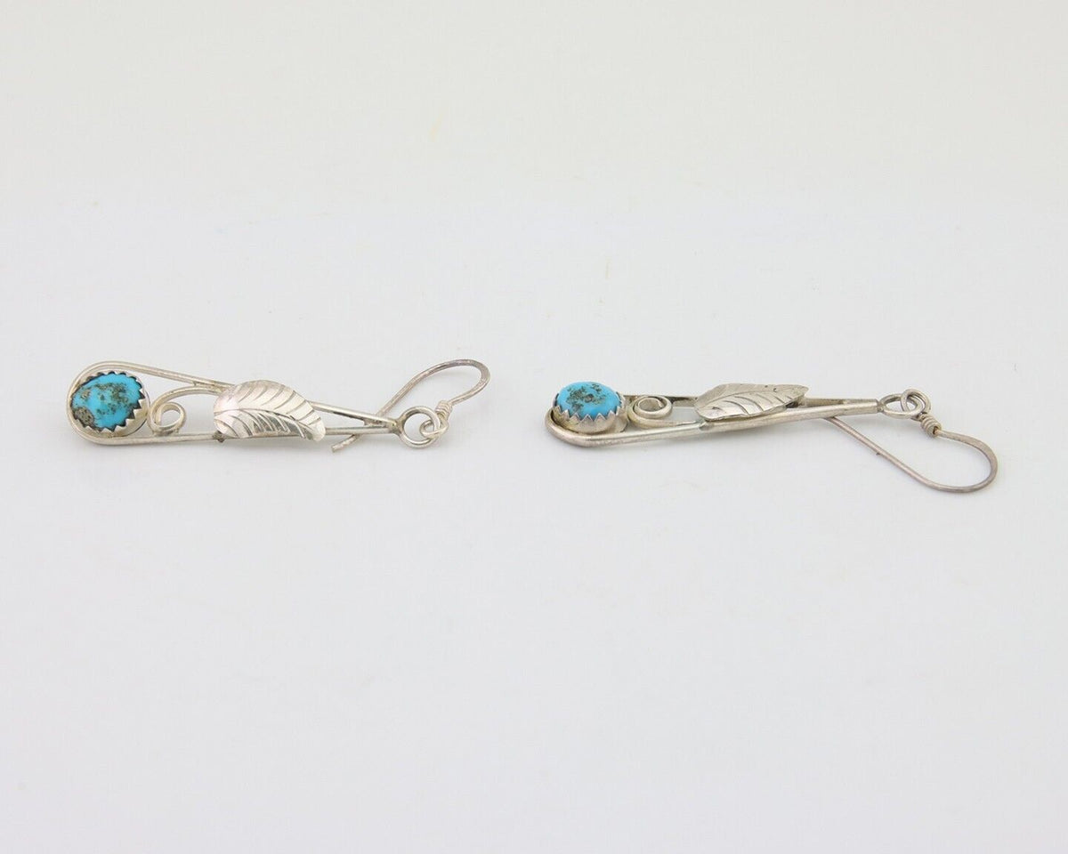 Navajo Dangle Earrings 925 Silver Natural Blue Turquoise Artist Signed JB C.80's
