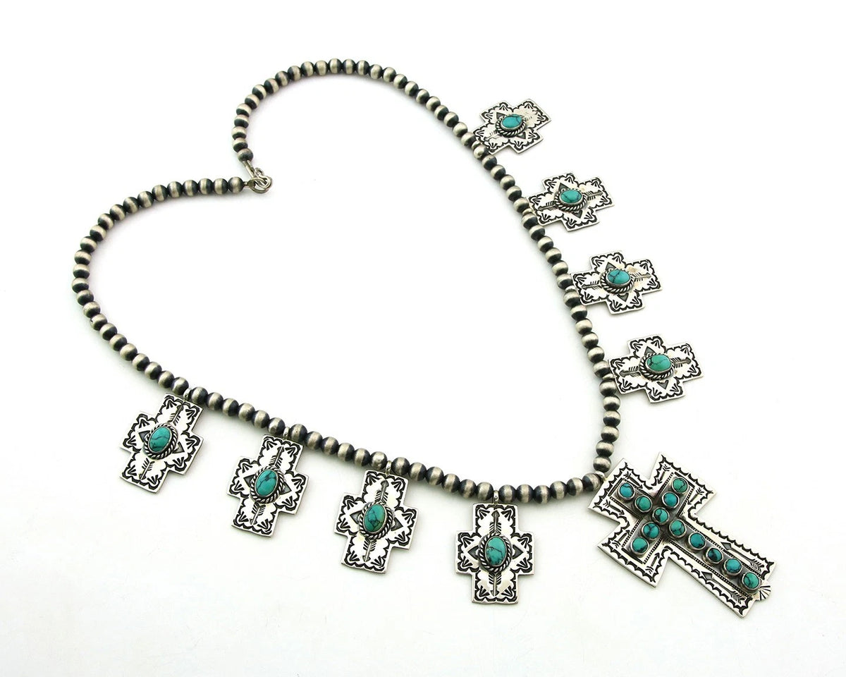 Navajo Cross Necklace Set Sterling Silver Turquoise Handmade Signed D Cadman