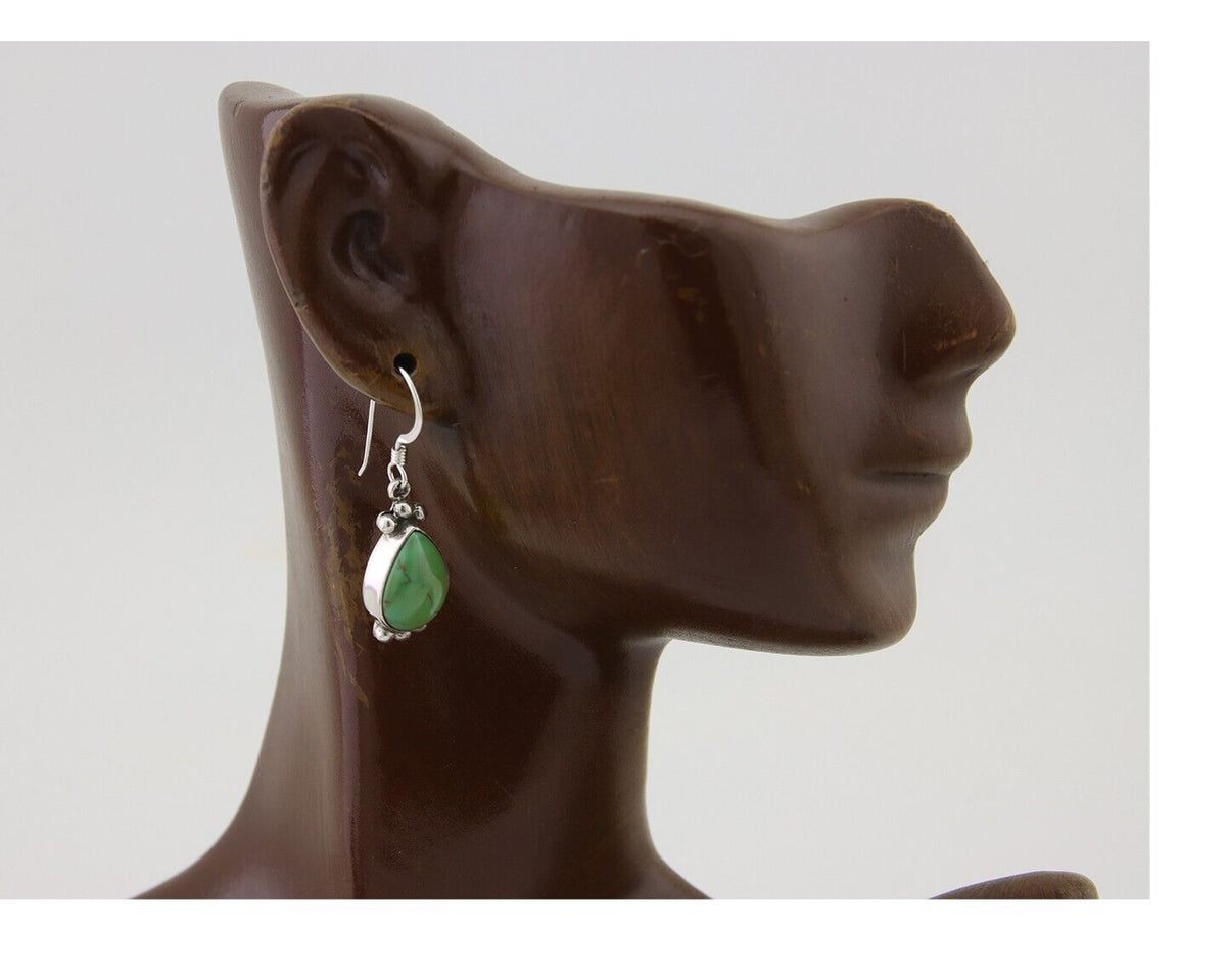 Navajo Dangle Earrings 925 Silver Natural Turquoise Native American Artist C80s