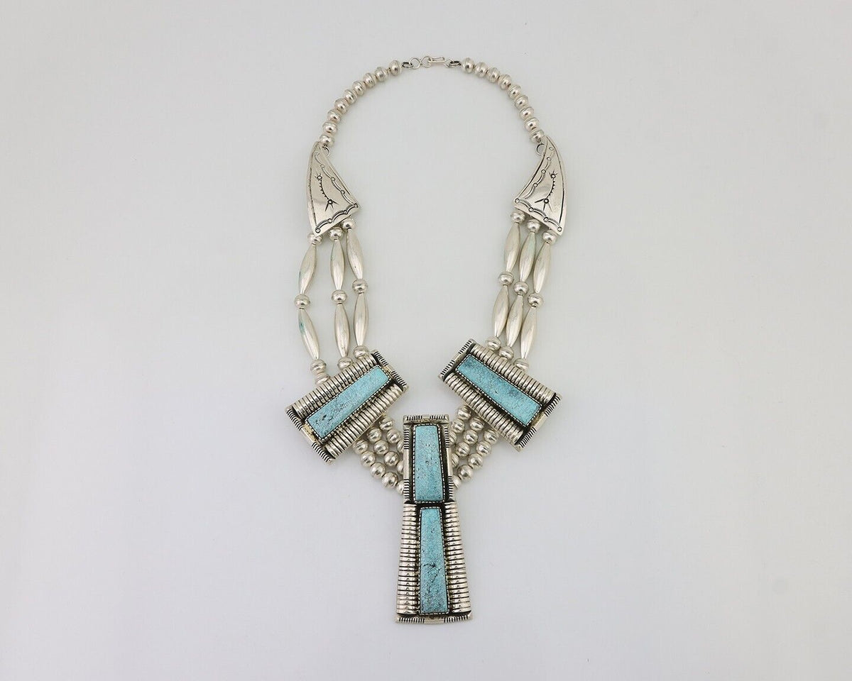 Navajo Necklace Mine 8 Turquoise Handmade Artist Signed D C.80's