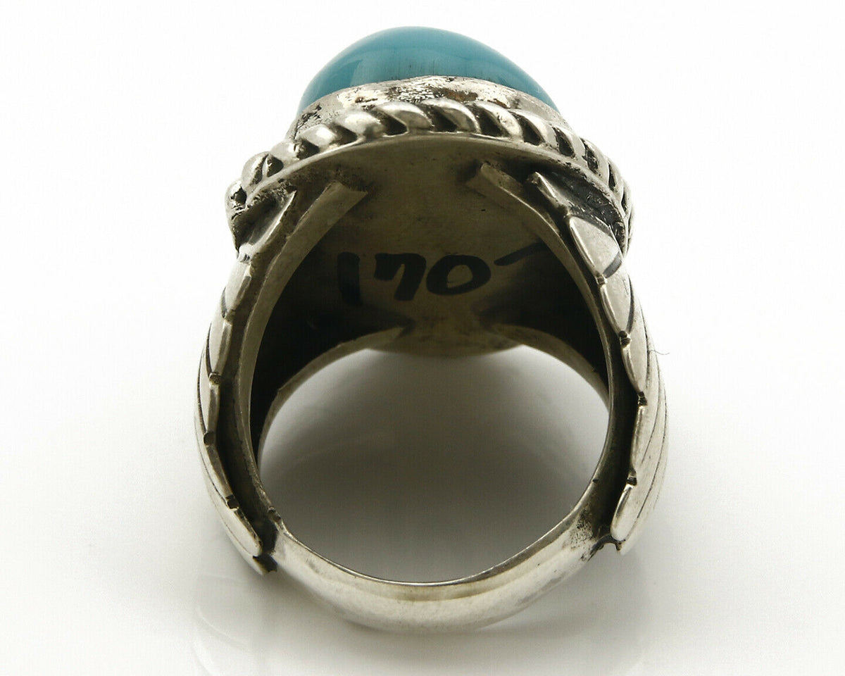 Navajo Ring .925 SOLID Silver Globe Turquoise Signed Doug Zachary C.80's