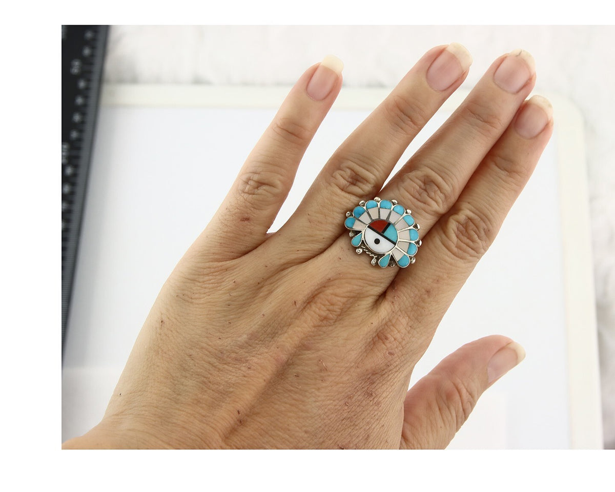 Vintage Zuni Ring 925 Sterling Silver Natural Gemstone Size 6.25