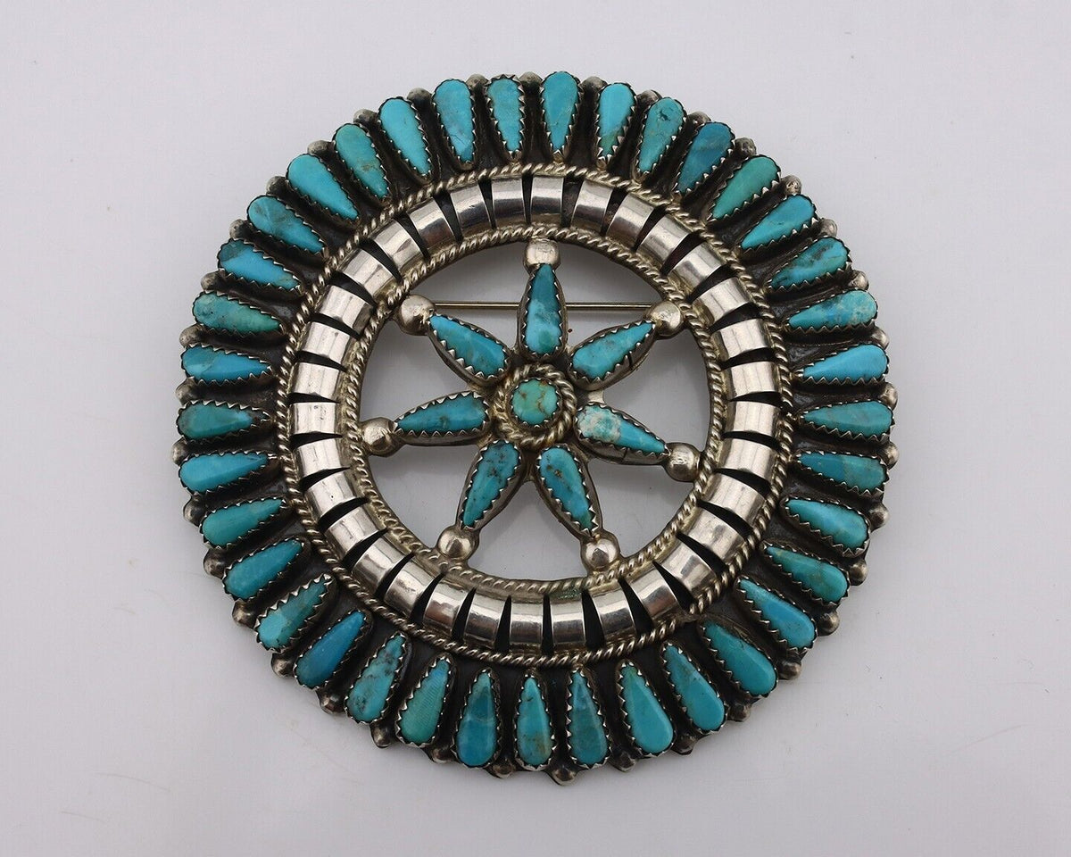 Navajo Pin Pendant .925 Silver Blue Turquoise Signed Tommy Wilson C.80's