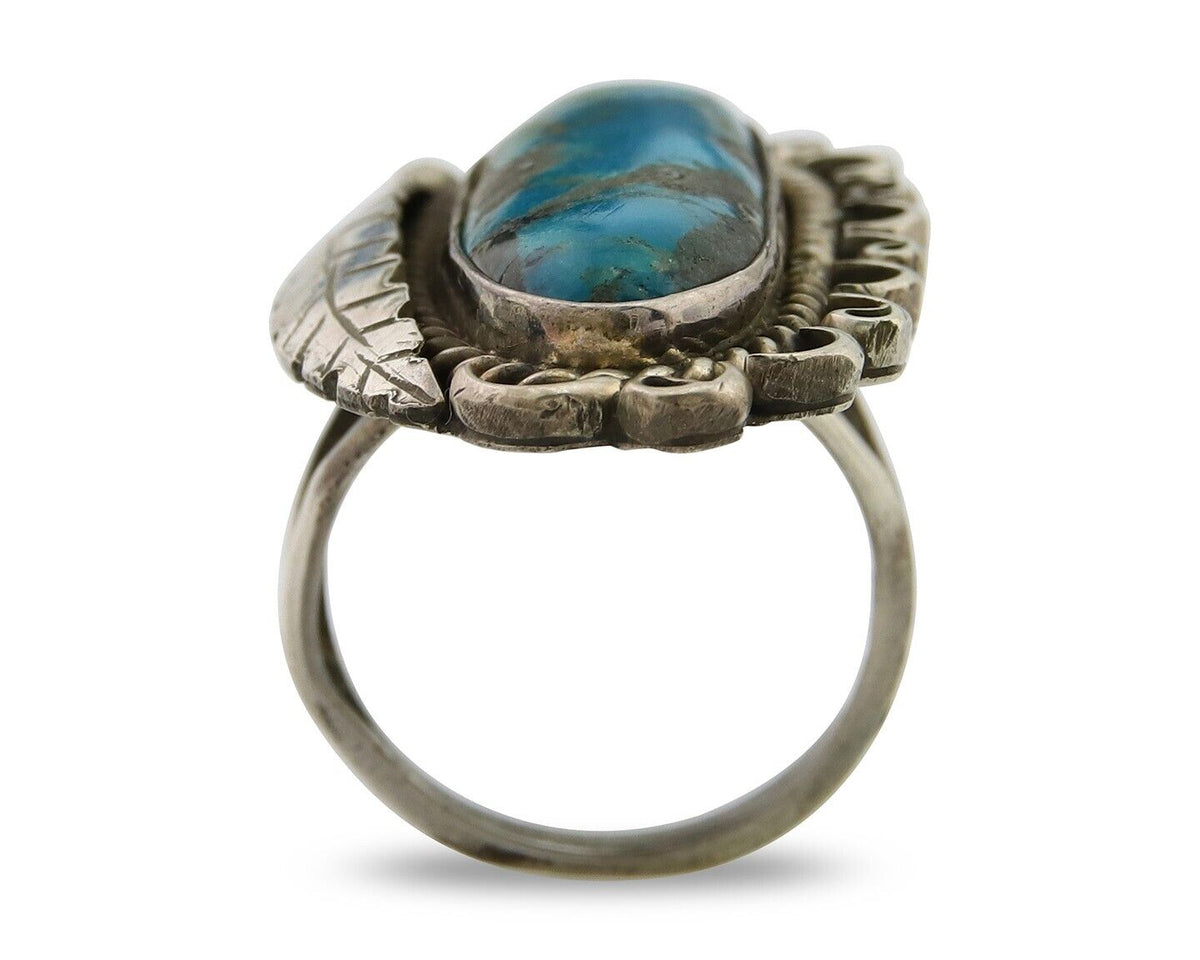 Navajo Ring .925 Sterling Blue Turquoise Artist Signed R Yazzie C.80's