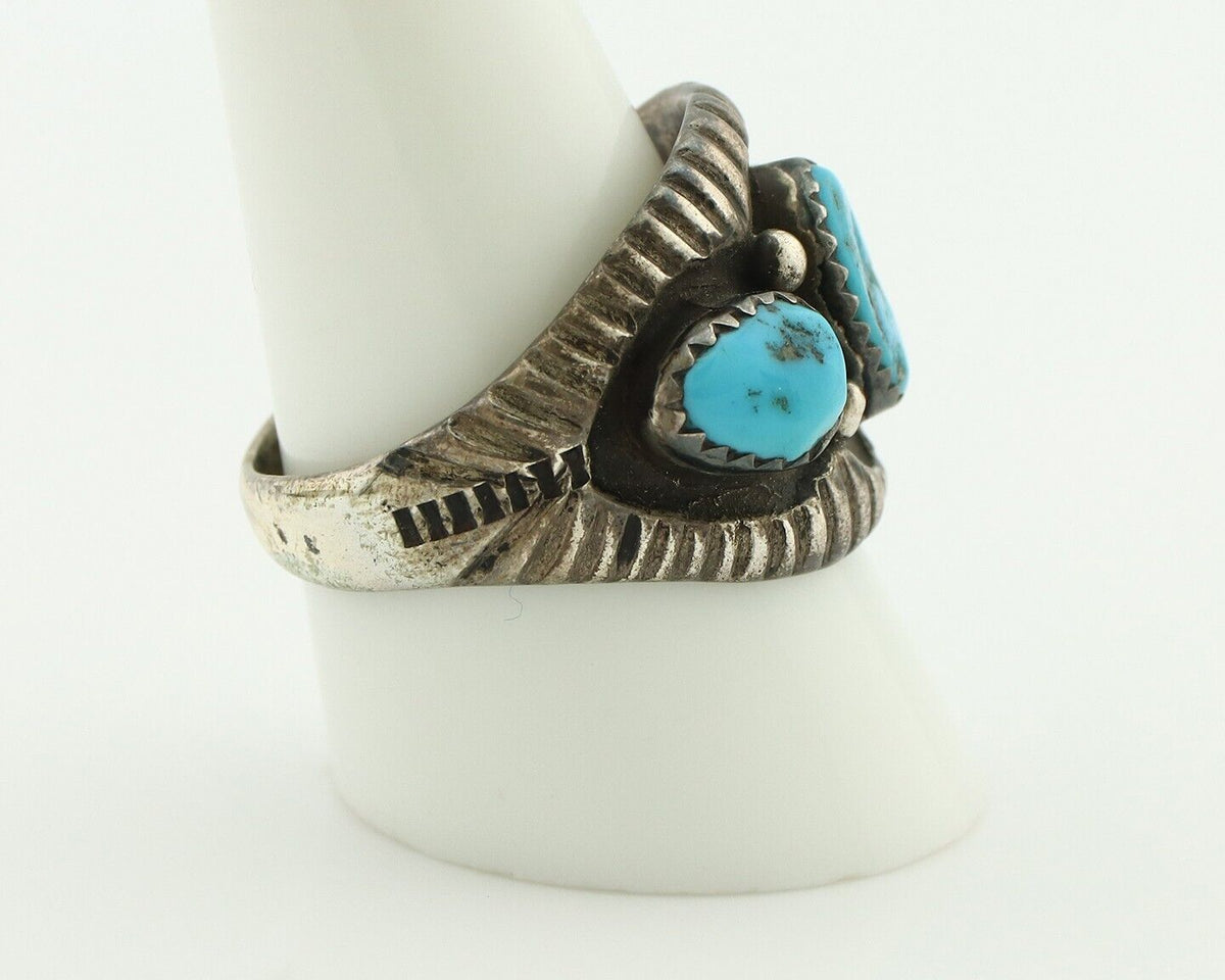 Zuni Ring .925 Silver Natural Sleeping Beauty Turquoise Native Artist C.80's