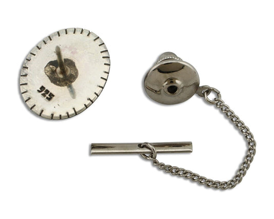 Navajo Tie Tack 925 Silver Spiderweb Turquoise Native American Artist C.80's