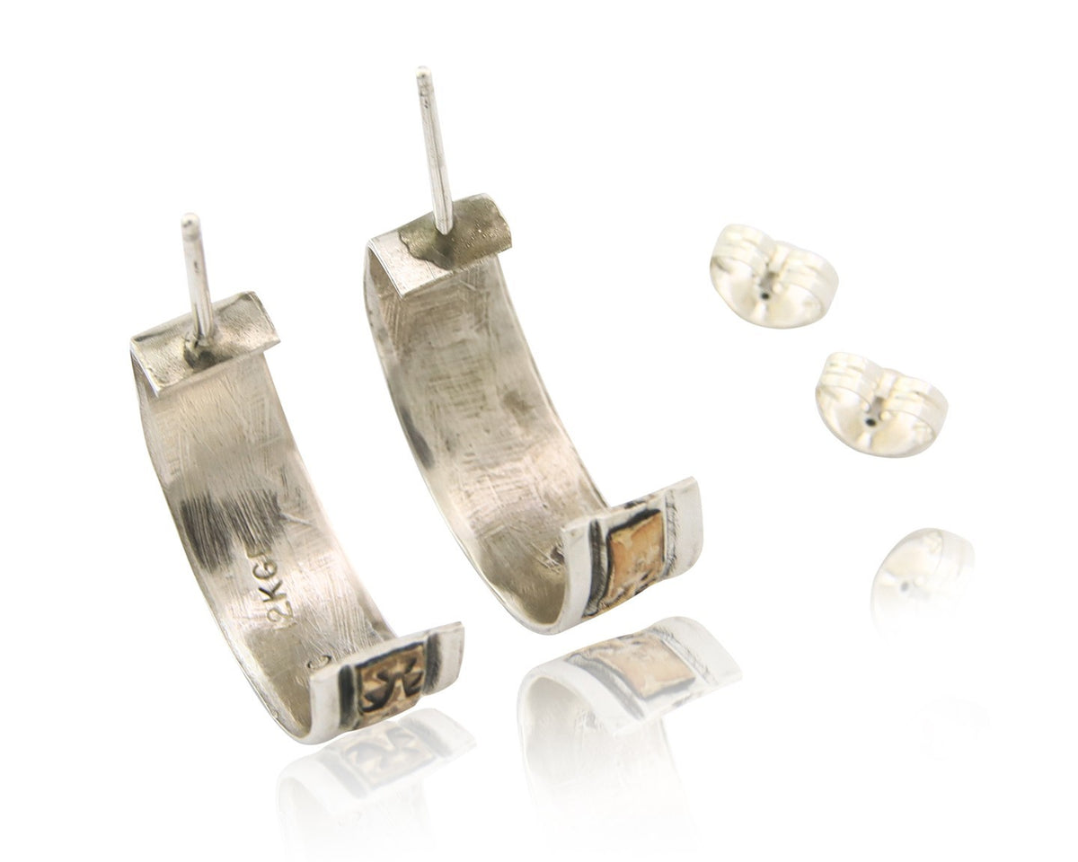 Navajo Earrings Sterling Silver & Gold Vintage Handmade Signed E