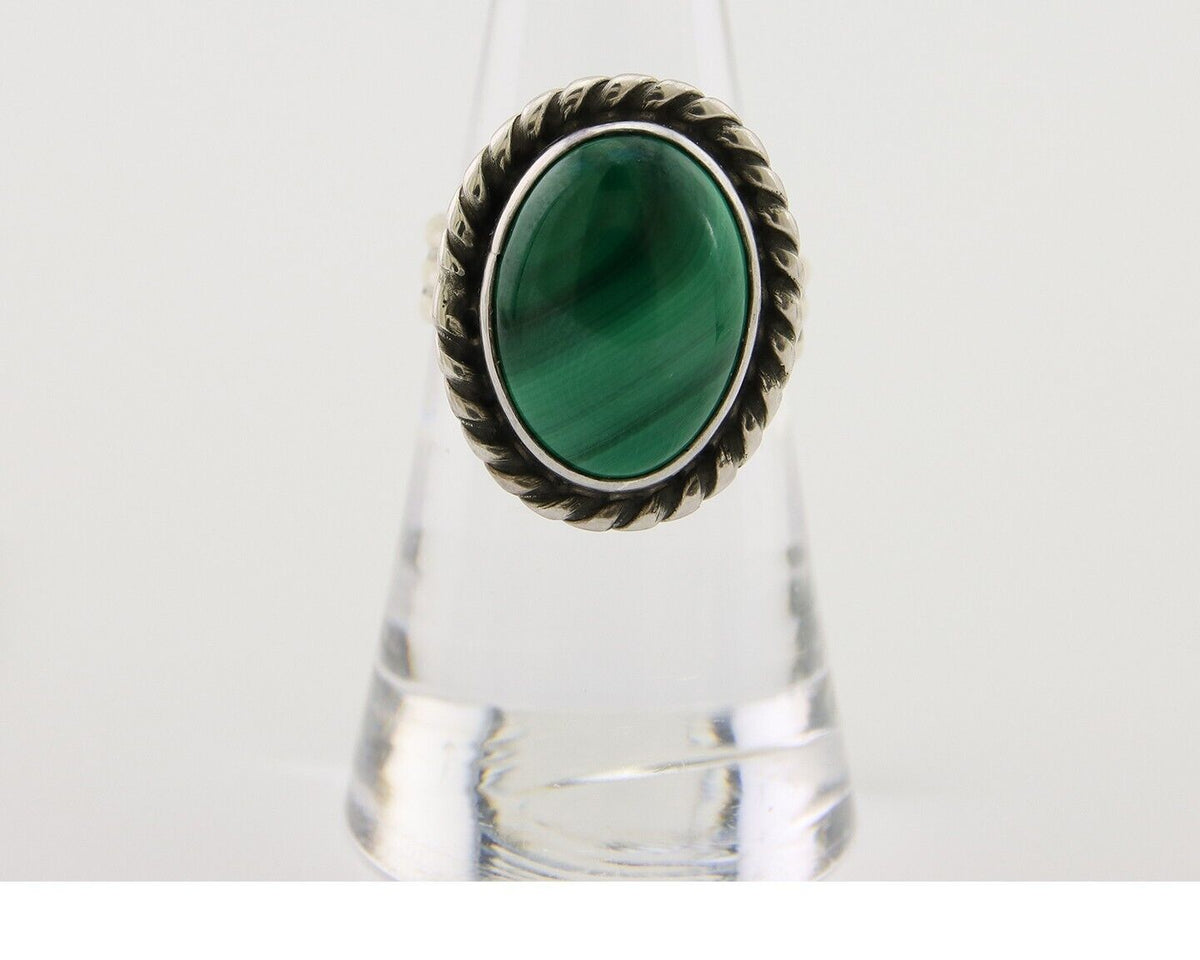 Navajo Ring 925 Silver Natural Malachite Native American Artist C.80's