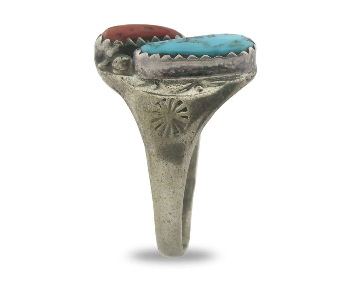 Vintage Navajo Ring 925 Sterling Silver Natural Gemstone Authentic Size 8.25