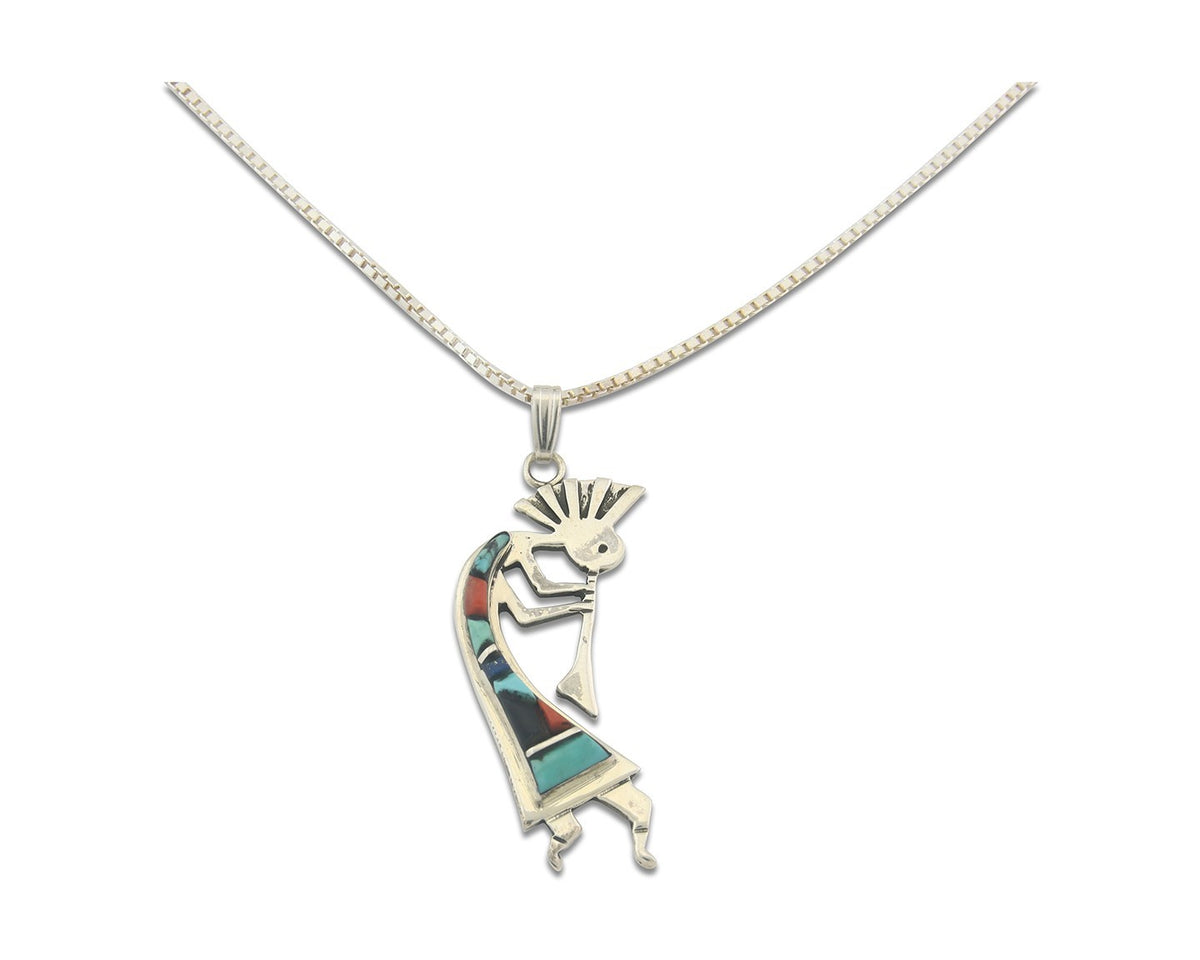 Navajo Kokopelli Necklace Sterling Silver Authentic Natural Gemstone